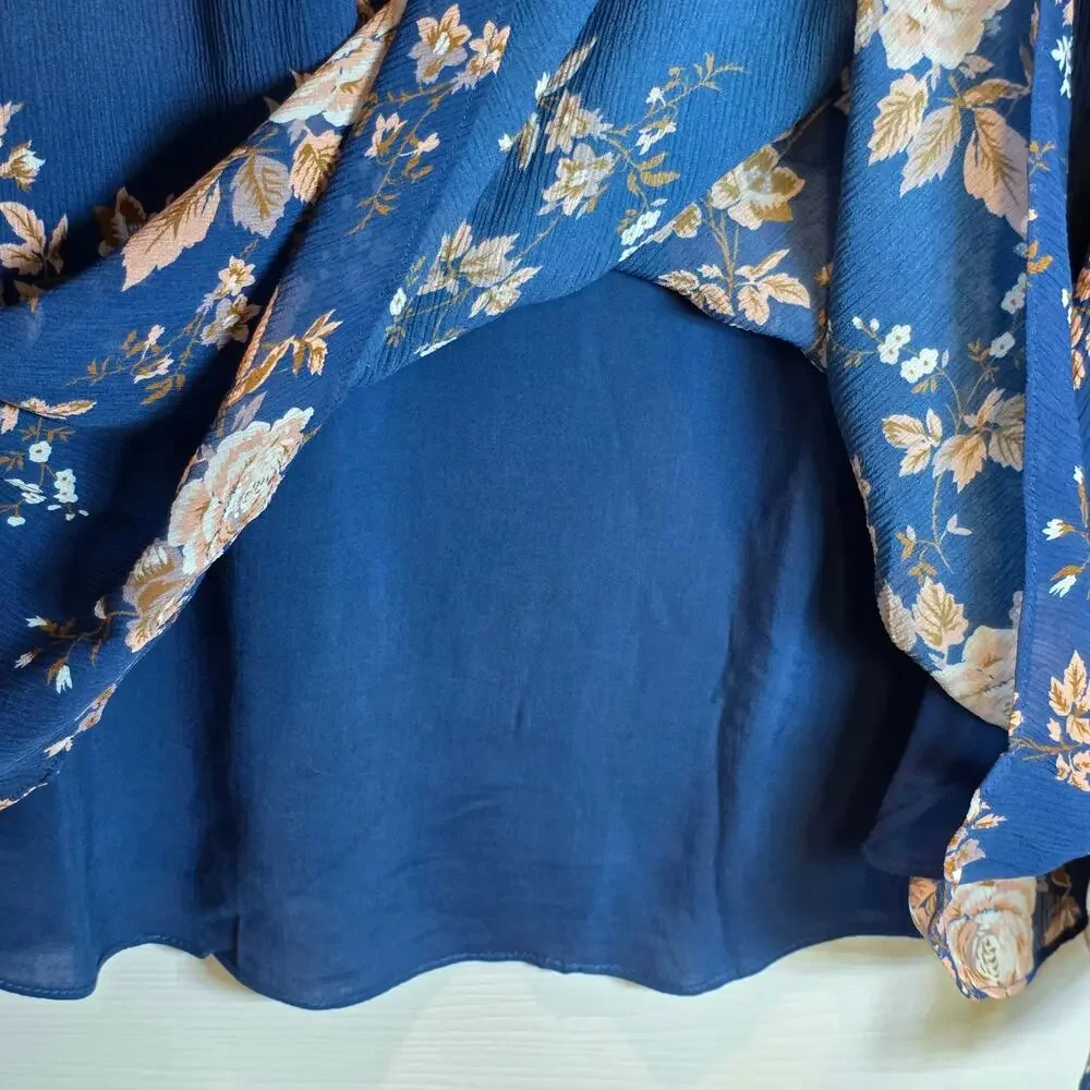 Sundance Highland Garden Silk Tunic Blouse Floral Sz XL Blue Pullover Sheer $138 - Picture 11 of 16